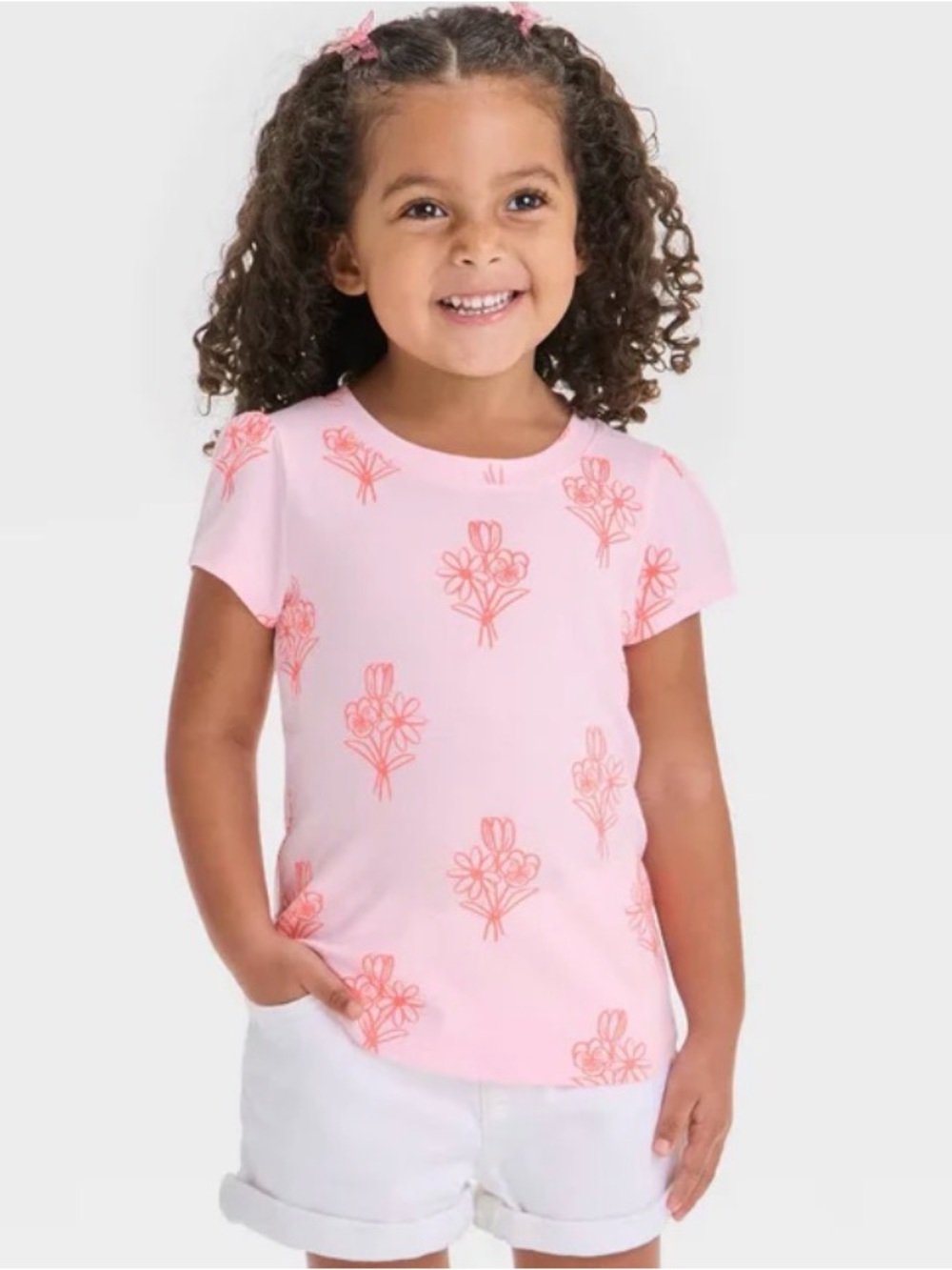 💼2️⃣ Cat & Jack Light Pink Short-Sleeve Tee with Coral Floral Print